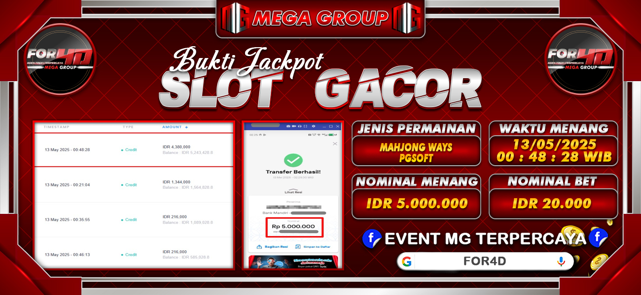 Bukti JP situs For4D hari Selasa, 13 Mei 2025