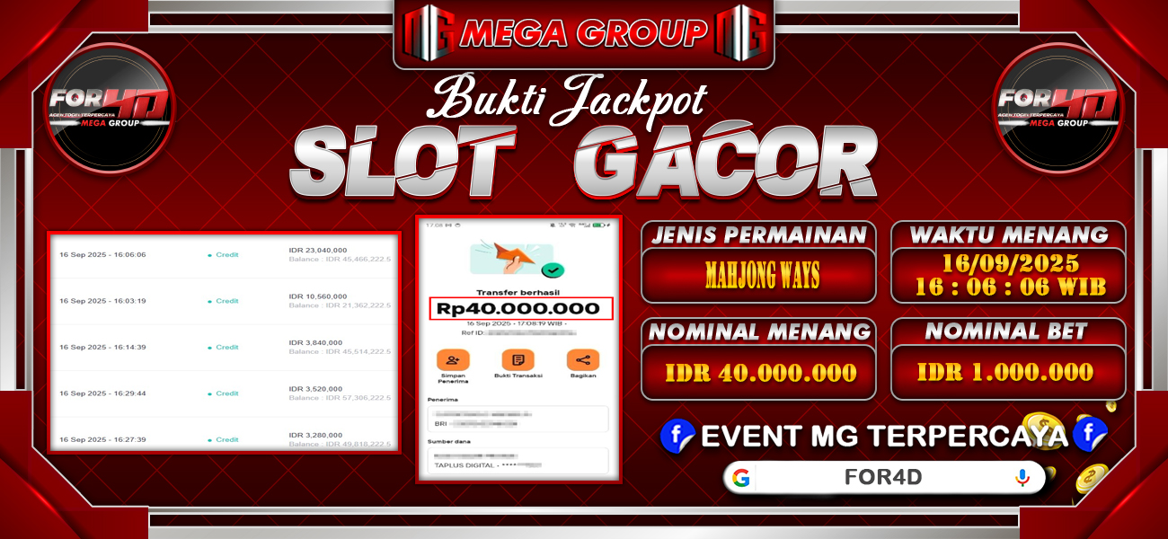 Bukti JP situs For4D hari Selasa, 16 September 2025
