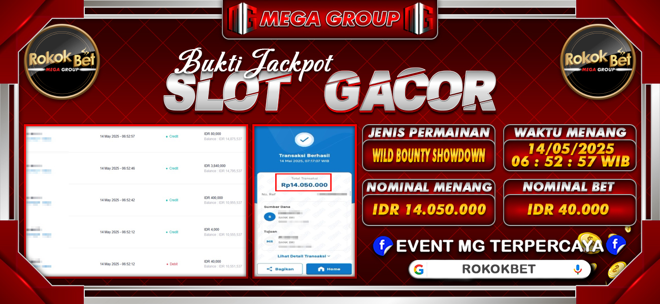 Bukti JP situs Rokokbet hari Rabu, 14 Mei 2025
