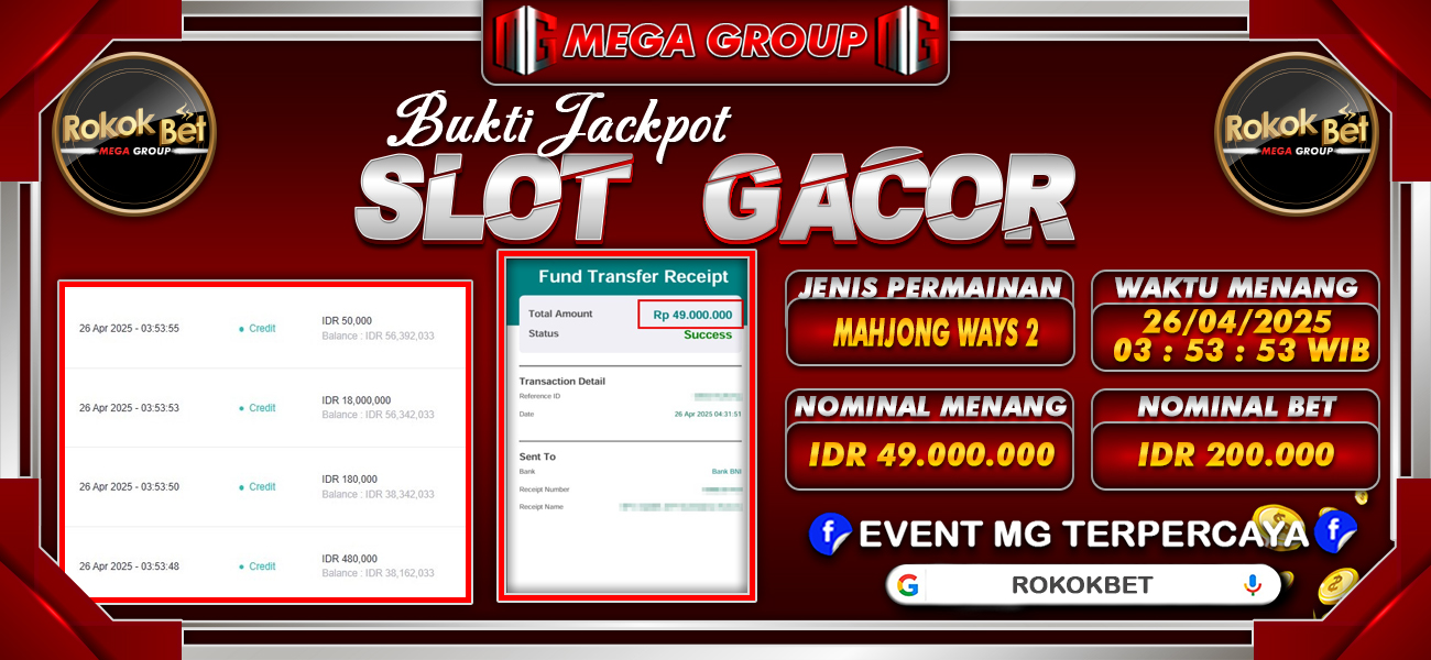 Bukti JP situs Rokokbet hari Sabtu, 26 April 2025