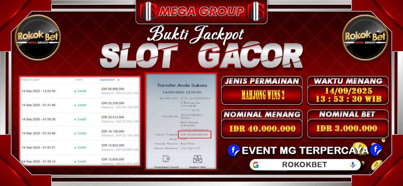 Bukti JP situs Rokokbet hari Minggu, 14 September 2025
