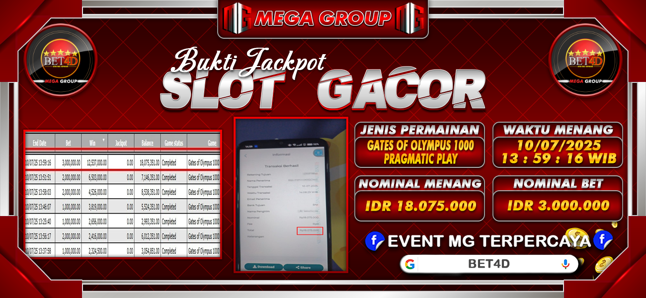 Bukti JP situs Bet4D hari Kamis, 10 Juli 2025