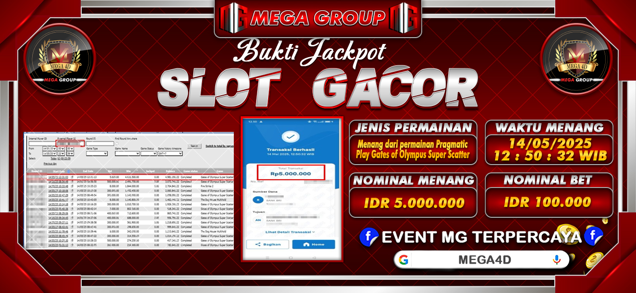 Bukti JP situs Mega4D hari Rabu, 14 Mei 2025