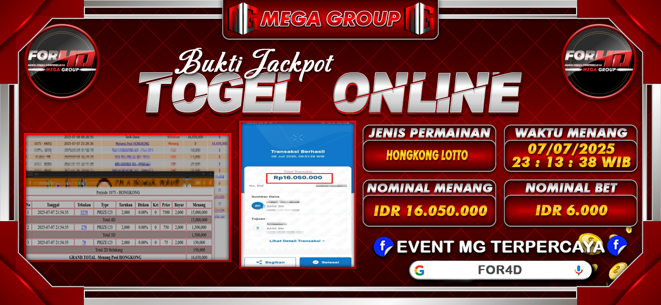 Bukti JP situs For4D hari Selasa, 08 Juli 2025