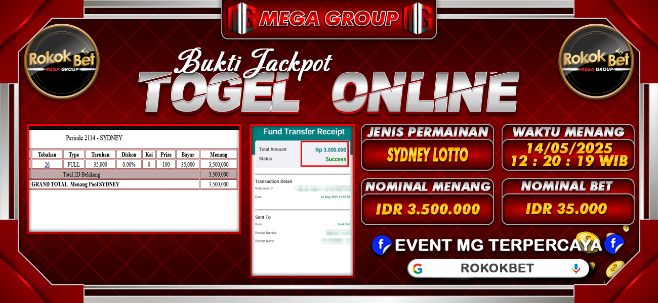 Bukti JP situs Rokokbet hari Rabu, 14 Mei 2025