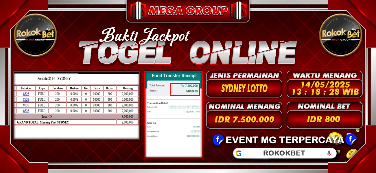 Bukti JP situs Rokokbet hari Rabu, 14 Mei 2025
