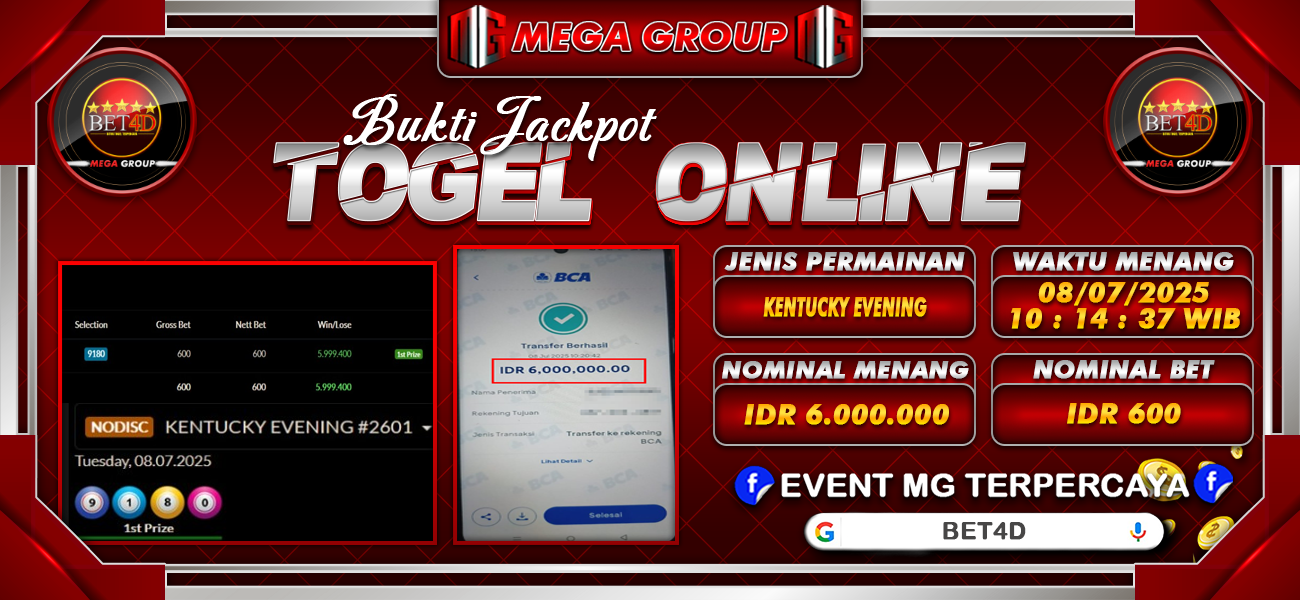 Bukti JP situs Bet4D hari Selasa, 08 Juli 2025