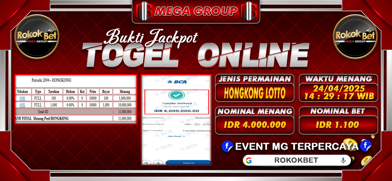Bukti JP situs Rokokbet hari Kamis, 24 April 2025