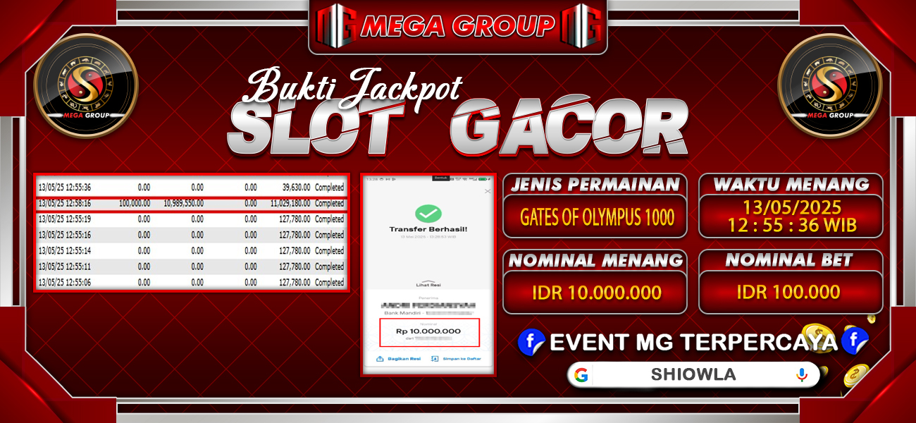 Bukti JP situs Shiowla hari Selasa, 13 Mei 2025