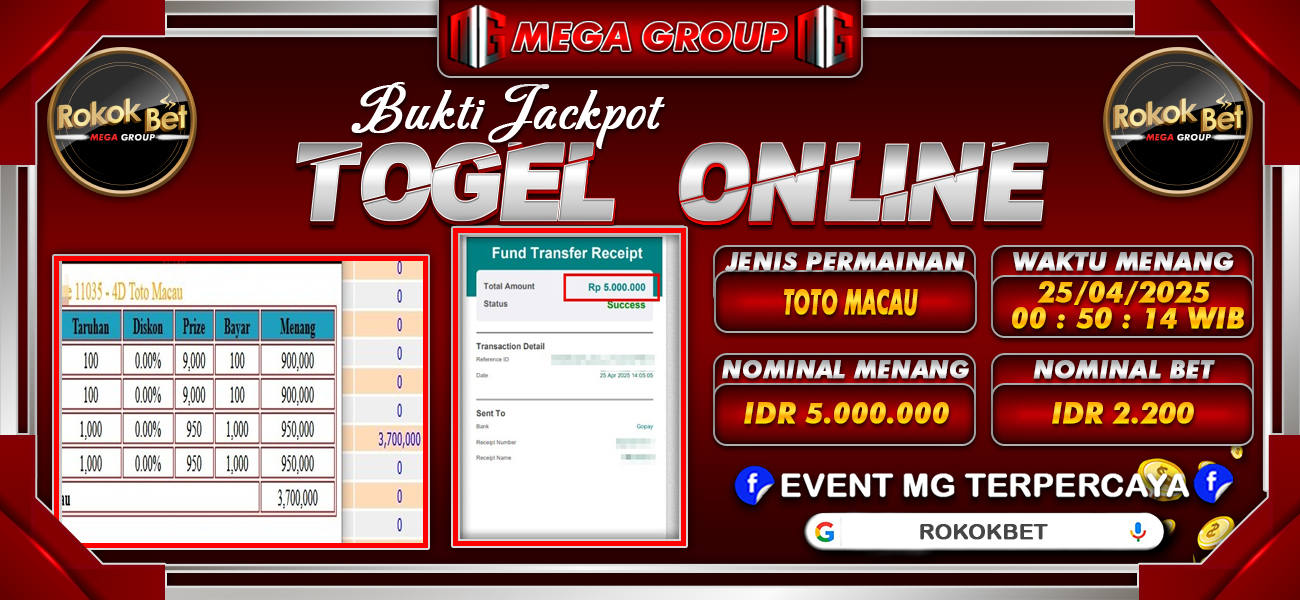 Bukti JP situs Rokokbet hari Jumat, 25 April 2025