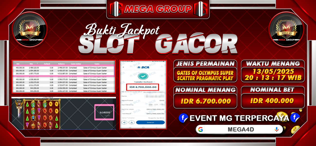 Bukti JP situs Mega4D hari Selasa, 13 Mei 2025