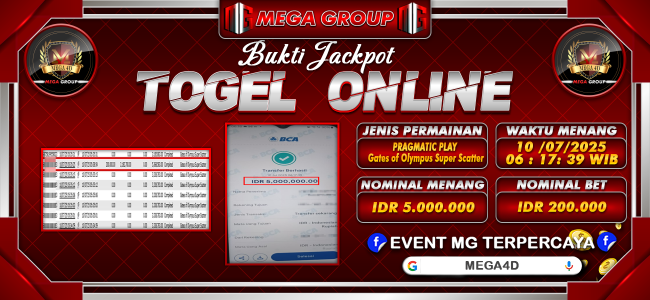 Bukti JP situs Mega4D hari Kamis, 10 Juli 2025