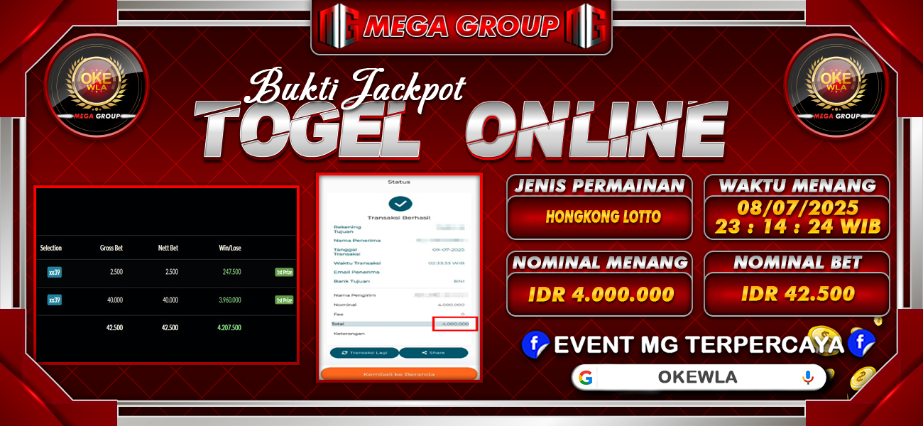 Bukti JP situs Okewla hari Rabu, 09 Juli 2025