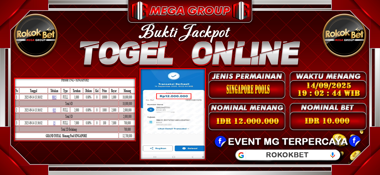 Bukti JP situs Rokokbet hari Minggu, 14 September 2025