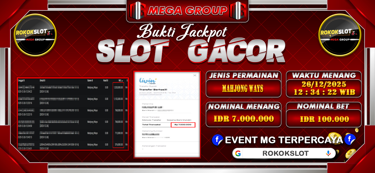 Bukti JP situs Rokokslot hari Sabtu, 27 Desember 2025