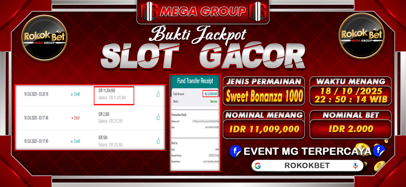 Bukti JP situs Rokokbet hari Sabtu, 18 Oktober 2025
