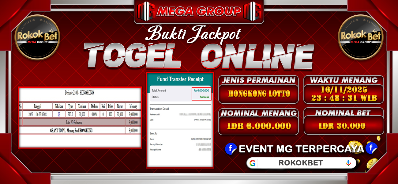 Bukti JP situs Rokokbet hari Senin, 17 November 2025