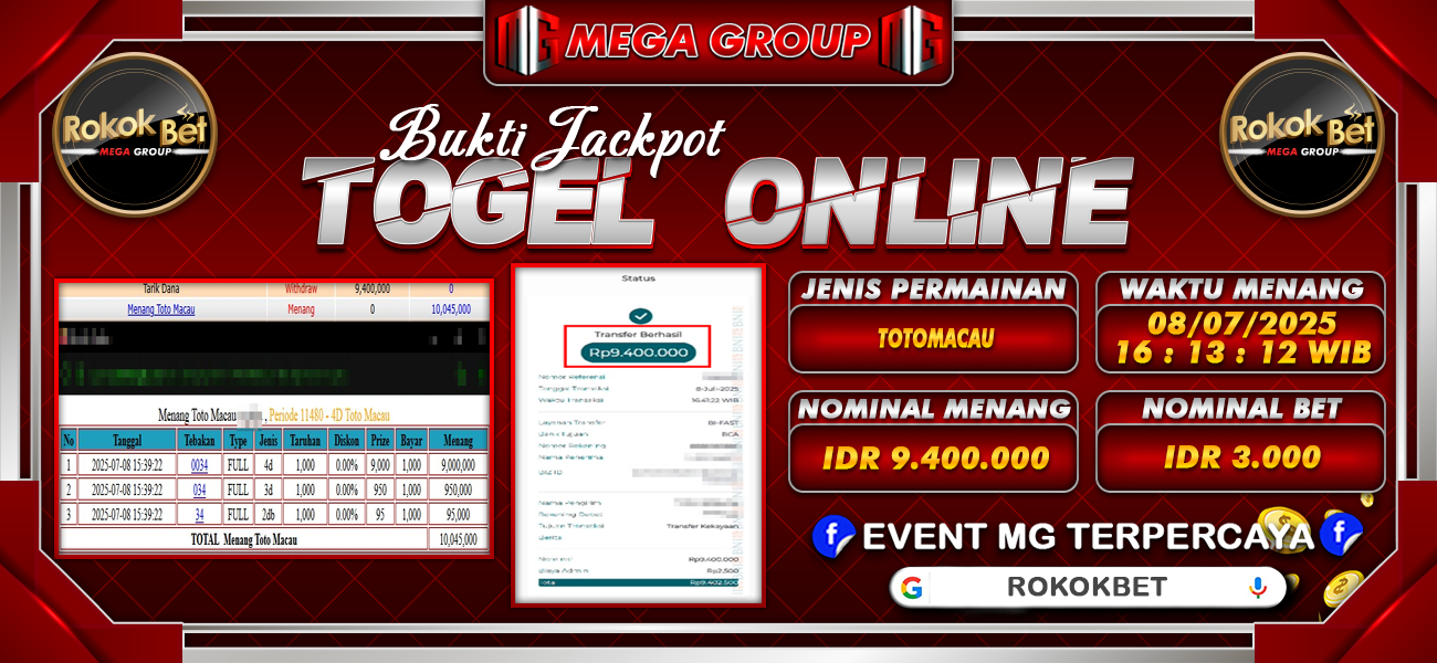 Bukti JP situs Rokokbet hari Selasa, 08 Juli 2025