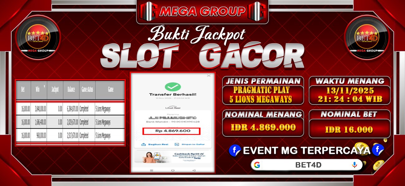 Bukti JP situs Bet4D hari Jumat, 14 November 2025