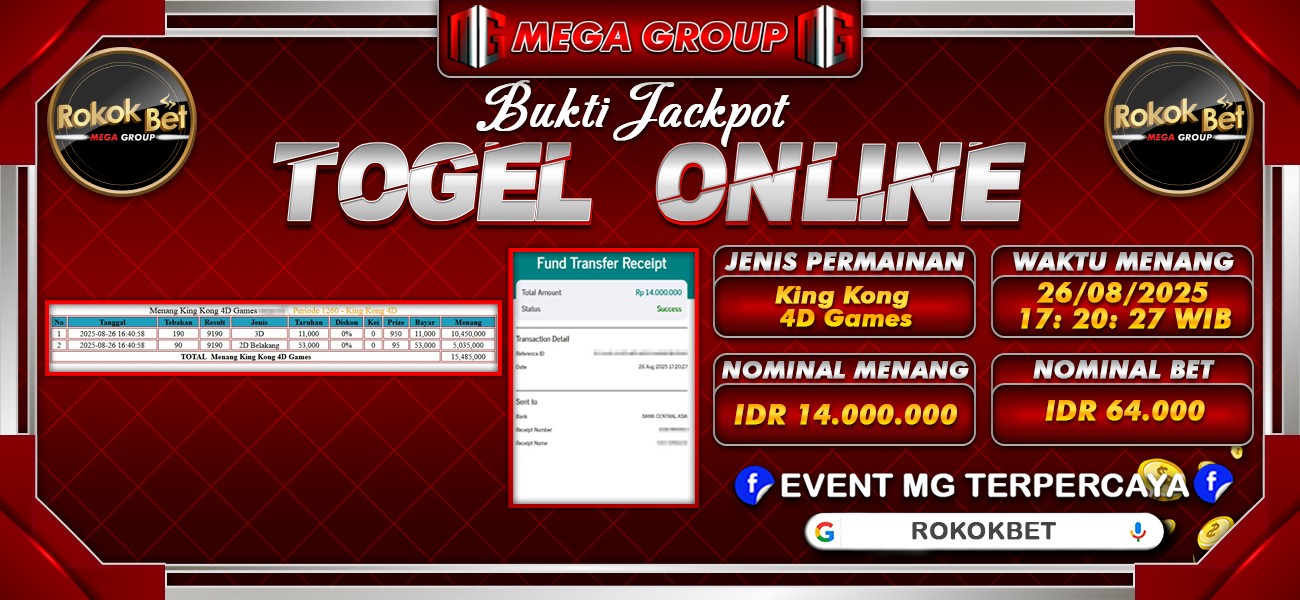 Bukti JP situs Rokokbet hari Selasa, 26 Agustus 2025