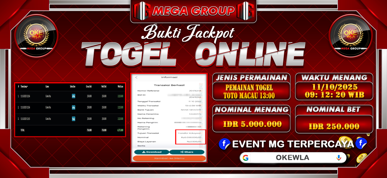 Bukti JP situs Okewla hari Sabtu, 11 Oktober 2025