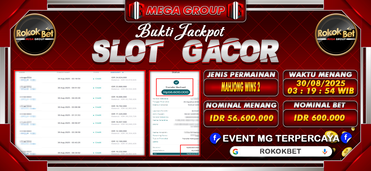 Bukti JP situs Rokokbet hari Sabtu, 30 Agustus 2025
