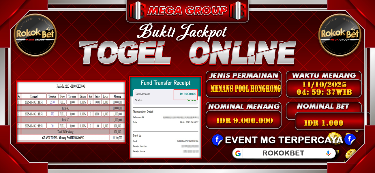 Bukti JP situs Rokokbet hari Sabtu, 11 Oktober 2025