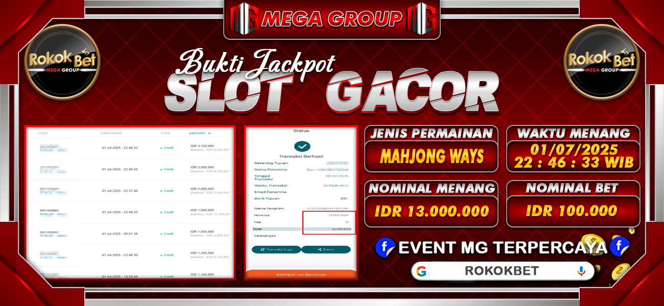 Bukti JP situs Rokokbet hari Selasa, 01 Juli 2025