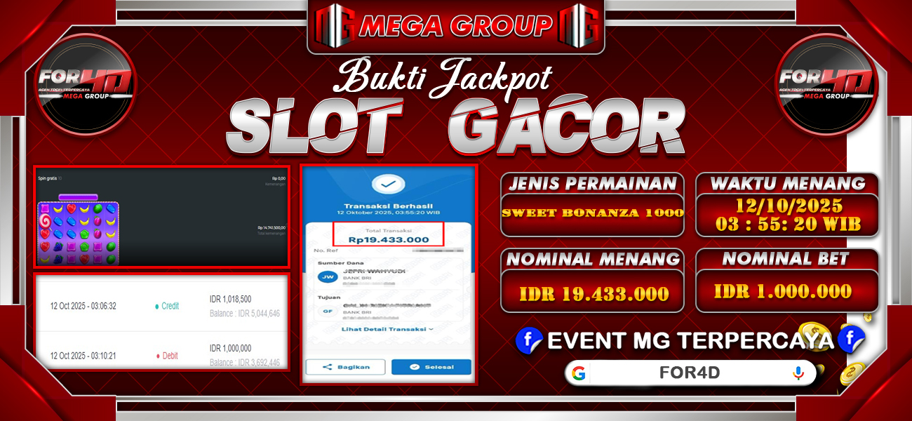 Bukti JP situs For4D hari Minggu, 12 Oktober 2025
