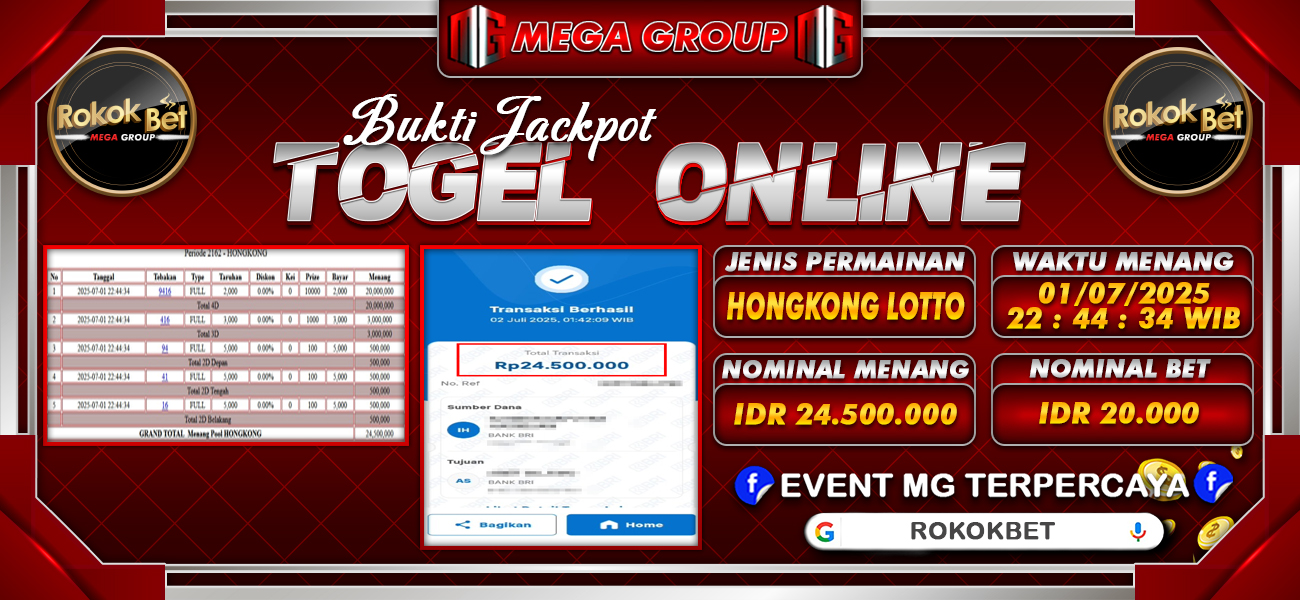 Bukti JP situs Rokokbet hari Selasa, 01 Juli 2025