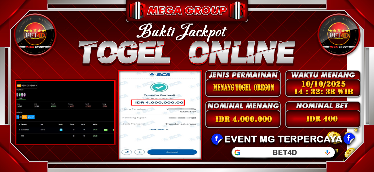 Bukti JP situs Bet4D hari Jumat, 10 Oktober 2025