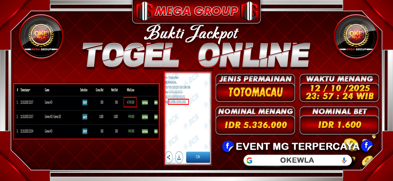 Bukti JP situs Okewla hari Minggu, 12 Oktober 2025
