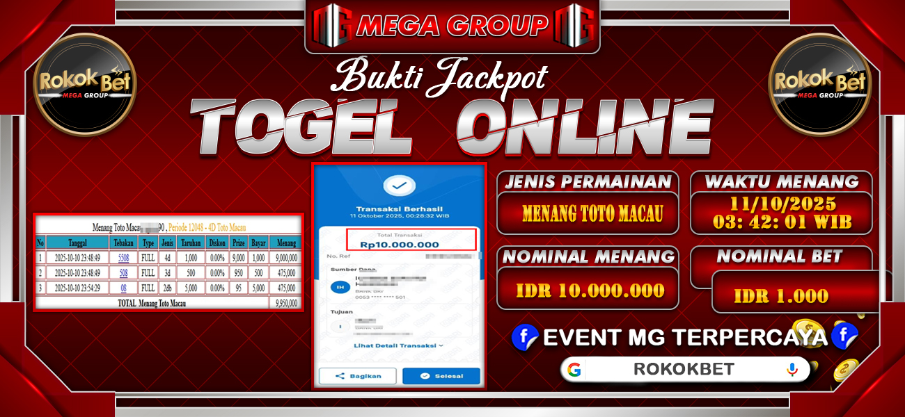Bukti JP situs Rokokbet hari Sabtu, 11 Oktober 2025