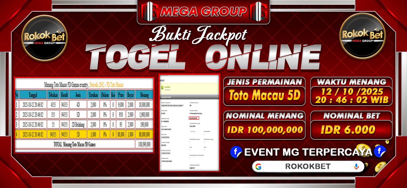 Bukti JP situs Rokokbet hari Minggu, 12 Oktober 2025