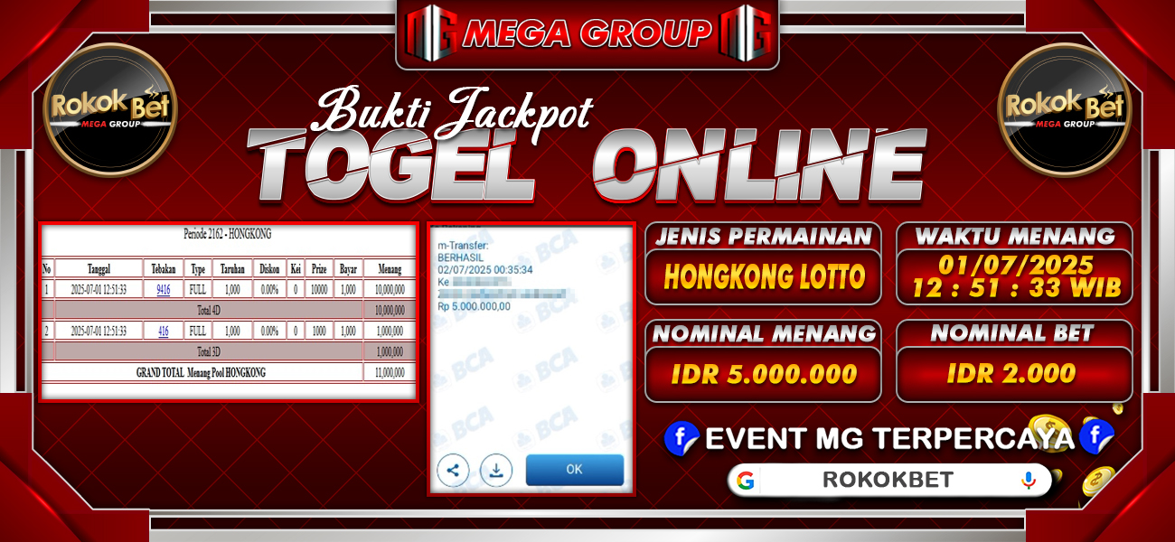 Bukti JP situs Rokokbet hari Rabu, 02 Juli 2025