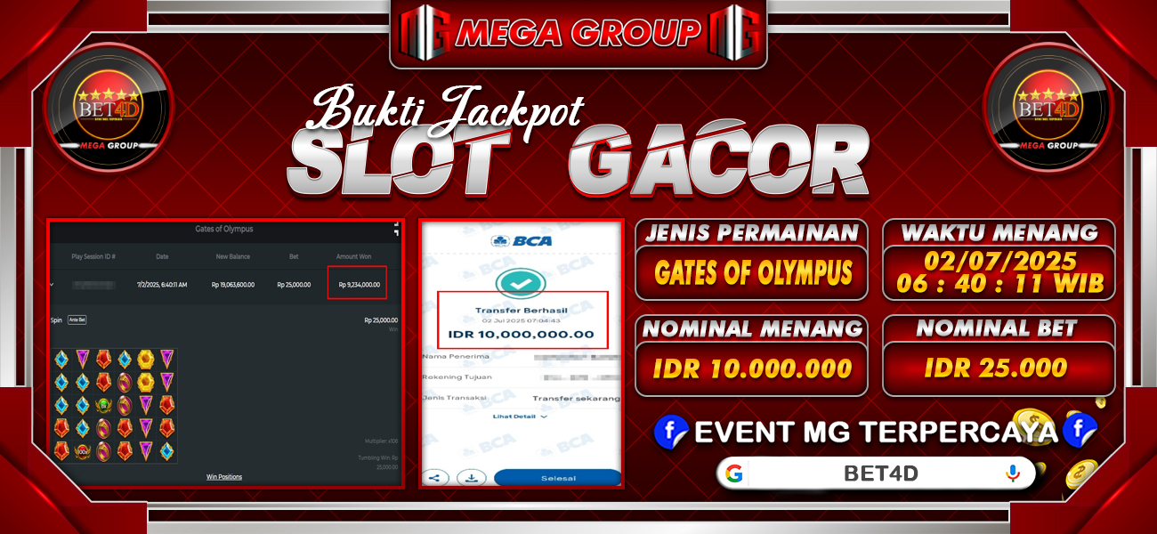 Bukti JP situs Bet4D hari Rabu, 02 Juli 2025