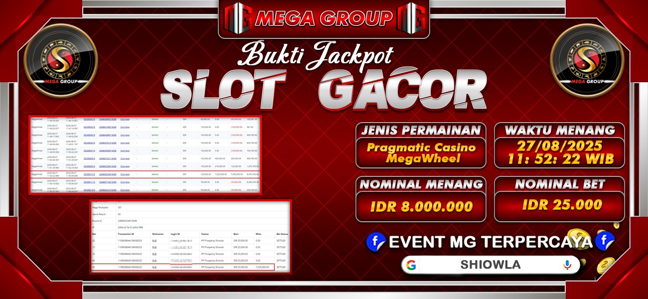 Bukti JP situs Shiowla hari Rabu, 27 Agustus 2025