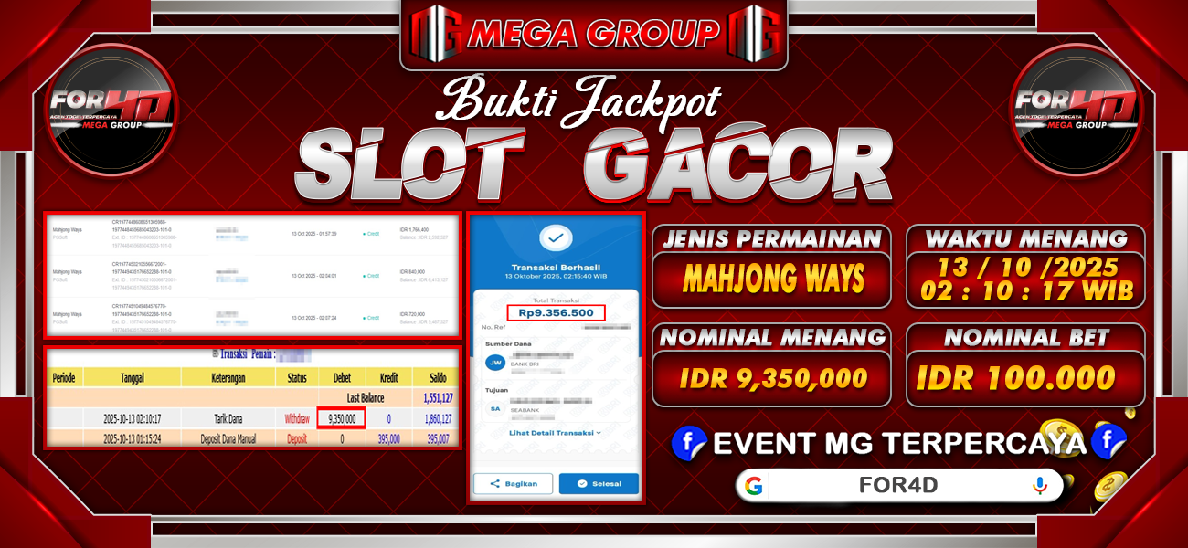 Bukti JP situs For4D hari Senin, 13 Oktober 2025