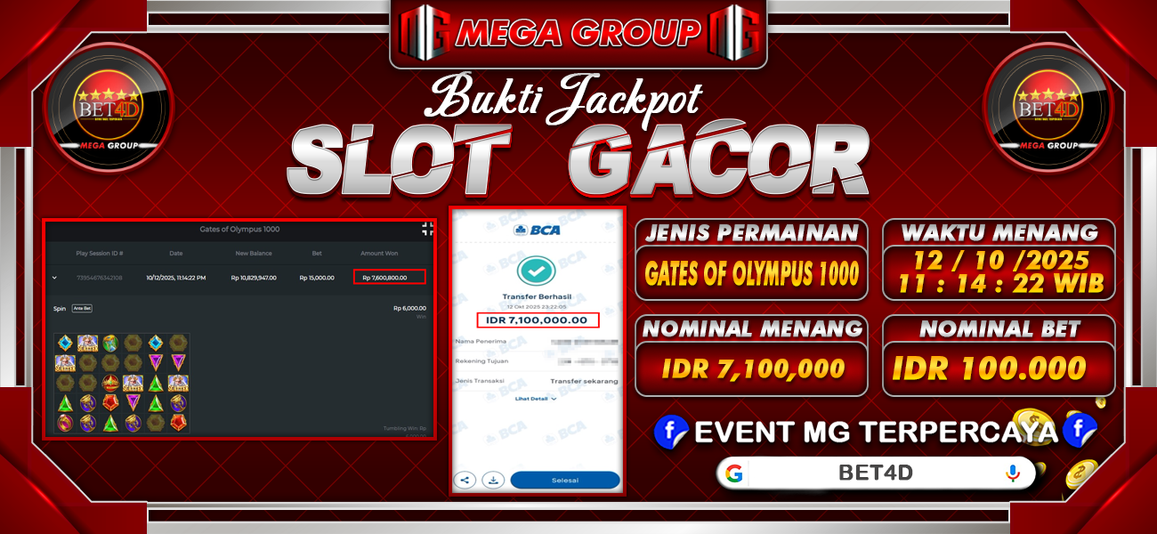 Bukti JP situs Bet4D hari Minggu, 12 Oktober 2025
