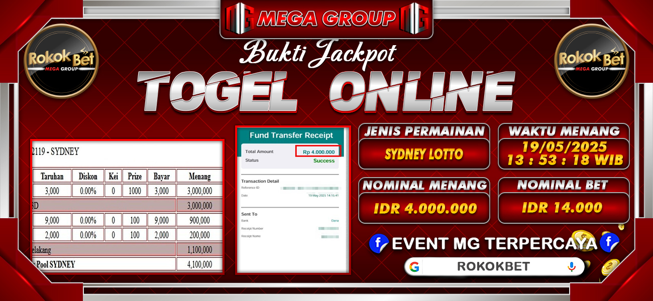 Bukti JP situs Rokokbet hari Senin, 19 Mei 2025