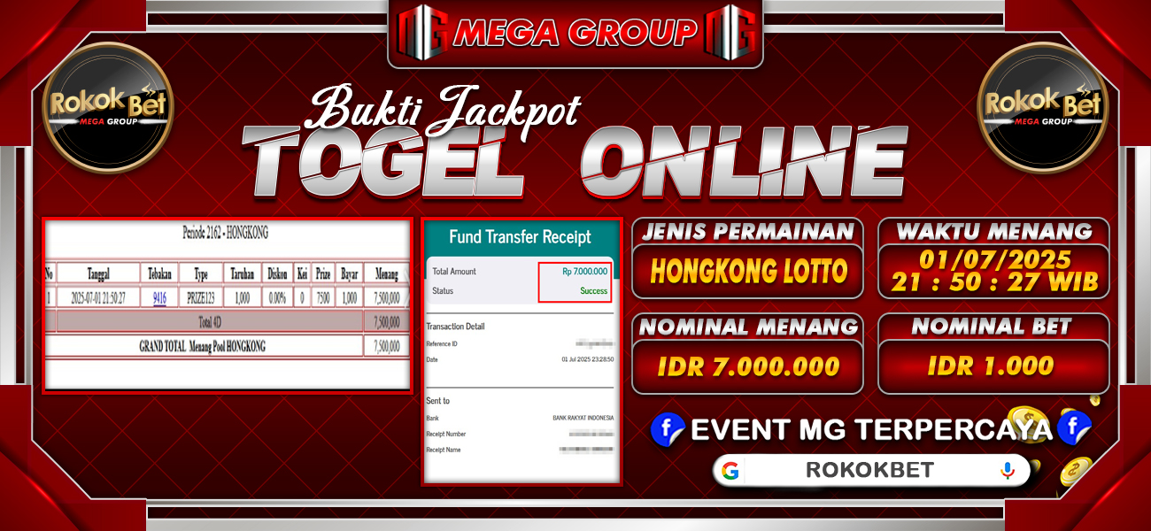 Bukti JP situs Rokokbet hari Rabu, 02 Juli 2025