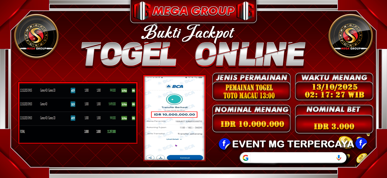 Bukti JP situs Shiowla hari Senin, 13 Oktober 2025
