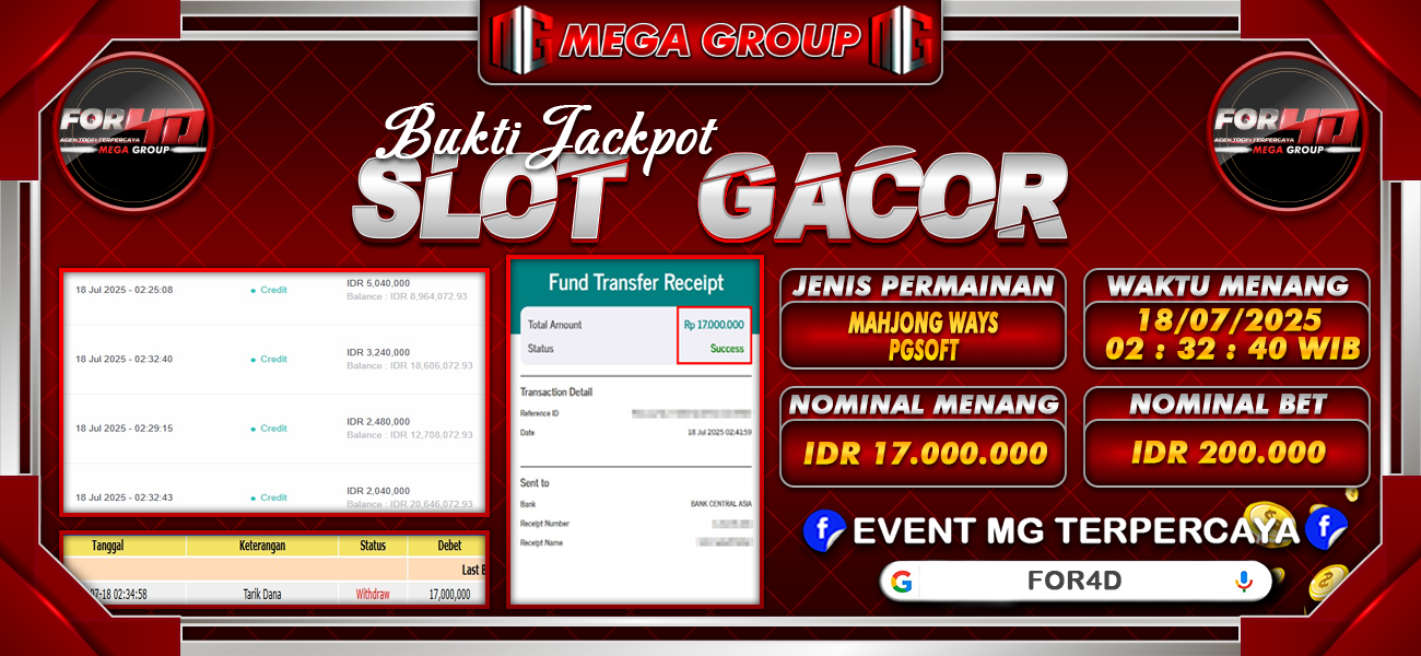 Bukti JP situs For4D hari Jumat, 18 Juli 2025