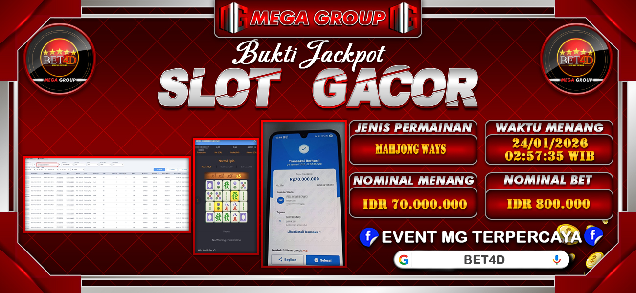 Bukti JP situs Bet4D hari Sabtu, 24 Januari 2026