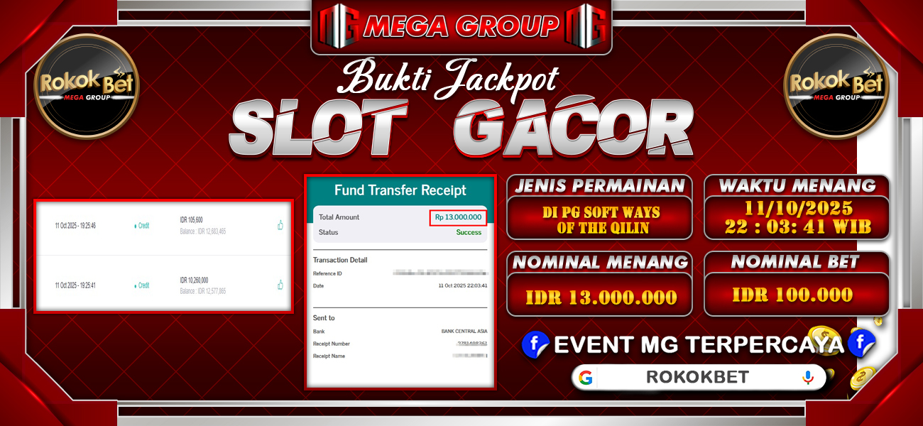 Bukti JP situs Rokokbet hari Minggu, 12 Oktober 2025