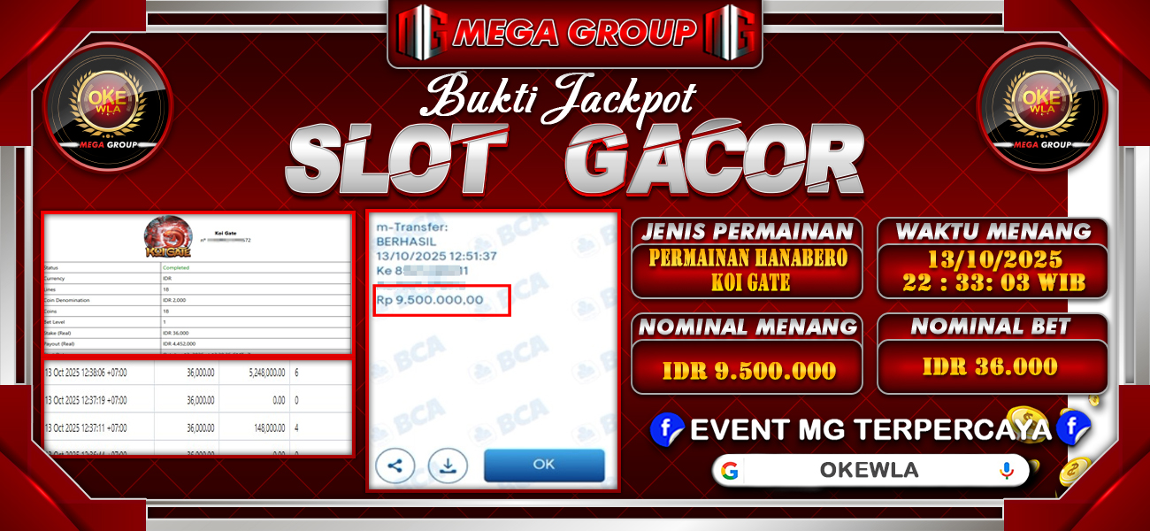 Bukti JP situs Okewla hari Senin, 13 Oktober 2025