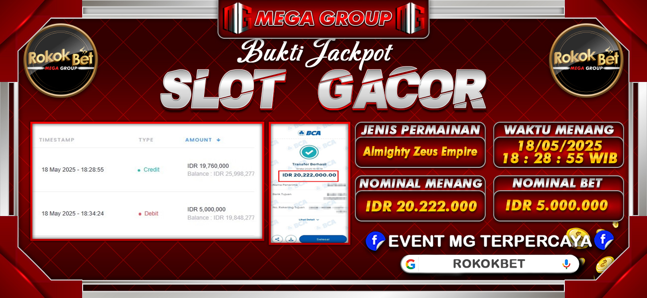 Bukti JP situs Rokokbet hari Senin, 19 Mei 2025