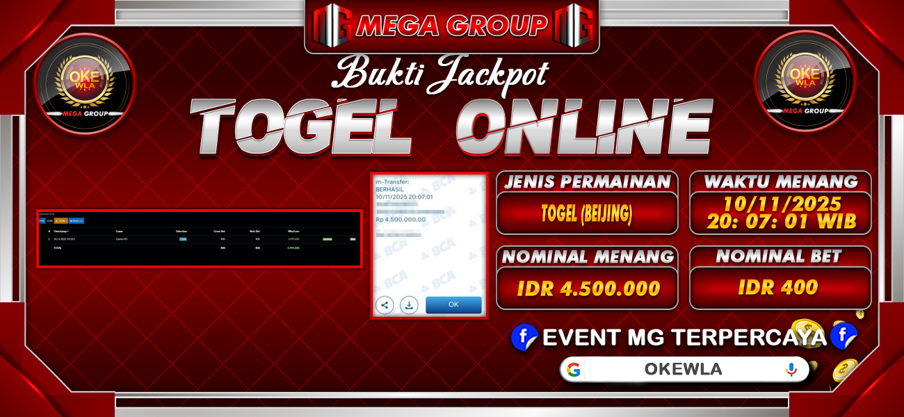 Bukti JP situs Okewla hari Senin, 10 November 2025