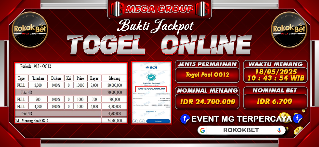 Bukti JP situs Rokokbet hari Senin, 19 Mei 2025