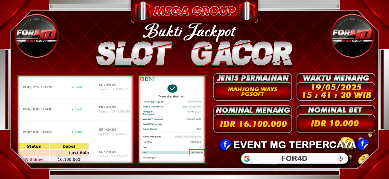 Bukti JP situs For4D hari Senin, 19 Mei 2025